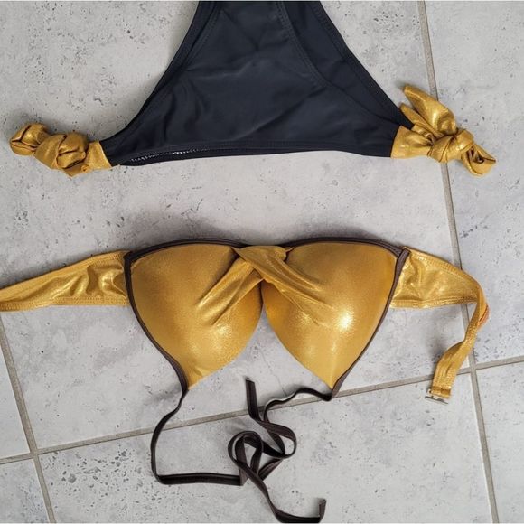 Boutique quality sexy halter bikini brNd new bandage shiny bordered bikini set b - Picture 4 of 5